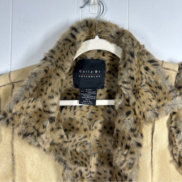 Tally Ho Outerwear Tan Faux Suede Faux Fur Animal Print Lined Vest Medium - Picture 3 of 5